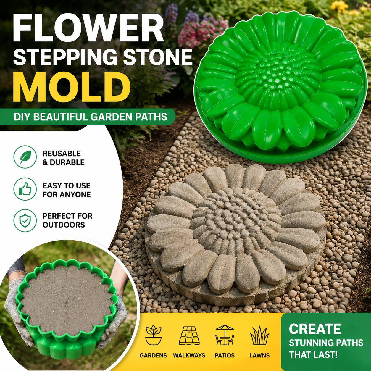해바라기 테라스 석재 몰드 세트, 콘크리트 정원 산책로 - Gardening Tools Usa 리뷰 및 가격