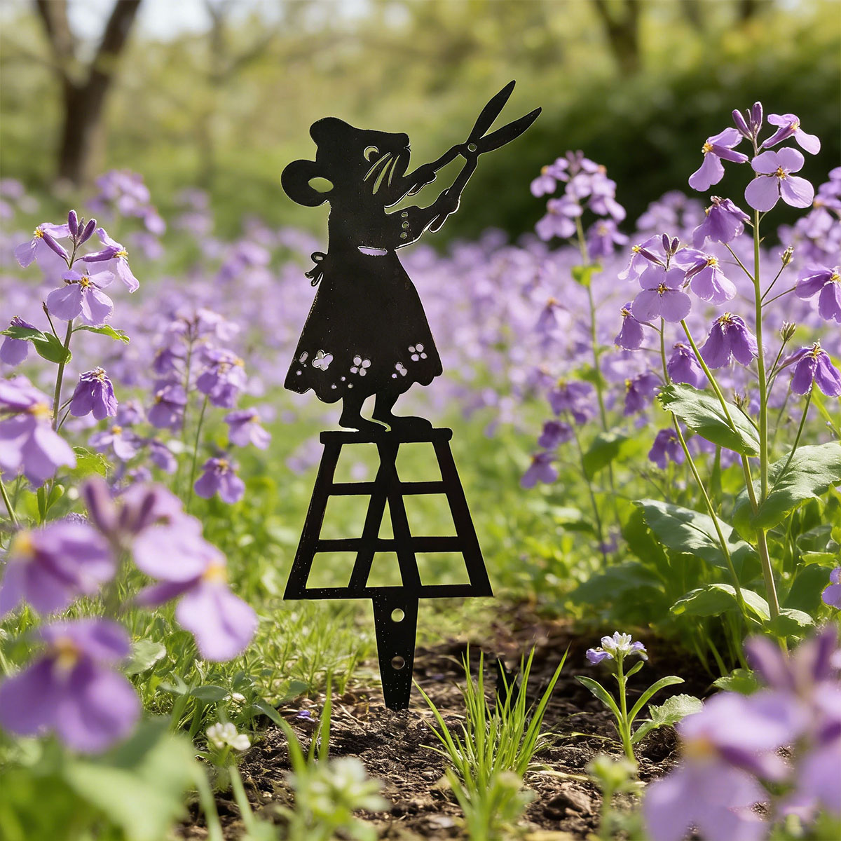 검은색 실루엣 라인 금속 정원 기둥, 가위가 있는 쥐  - Gardening Tools Usa 리뷰 및 가격