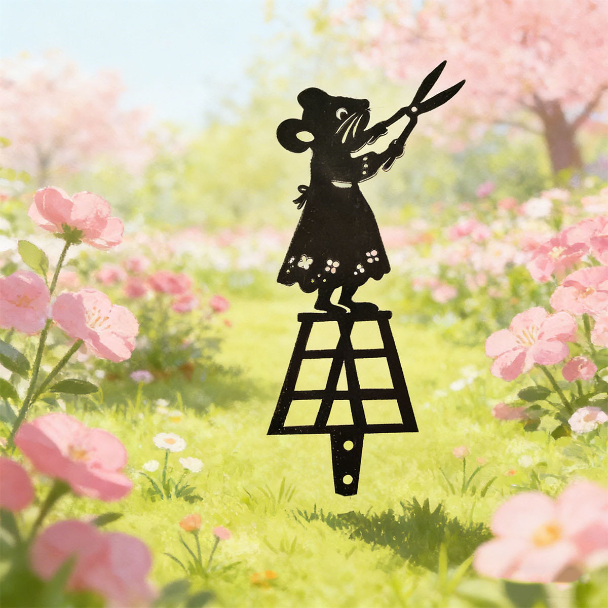 검은색 실루엣 라인 금속 정원 기둥, 가위가 있는 쥐  - Gardening Tools Usa 리뷰 및 가격