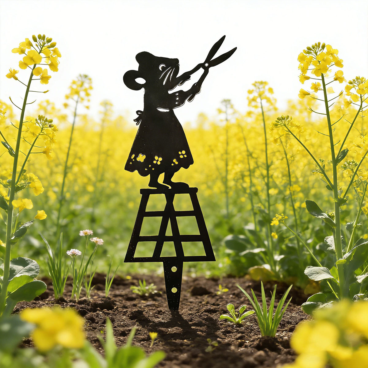 검은색 실루엣 라인 금속 정원 기둥, 가위가 있는 쥐  - Gardening Tools Usa 리뷰 및 가격